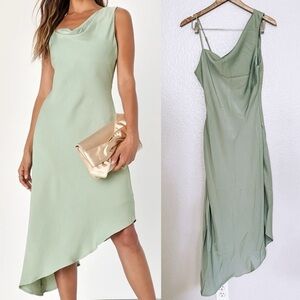 Instant Impression Sage Green Asymmetrical Midi Dress